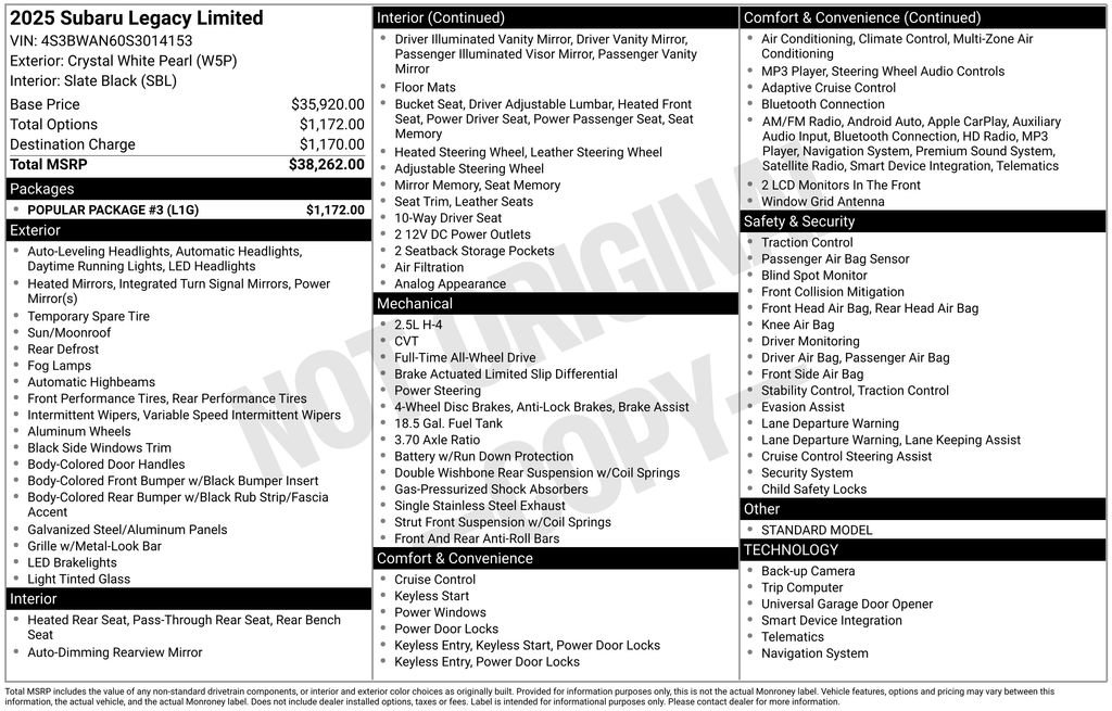 Used 2025 Subaru Legacy Limited w/ Popular Package #3 image 6