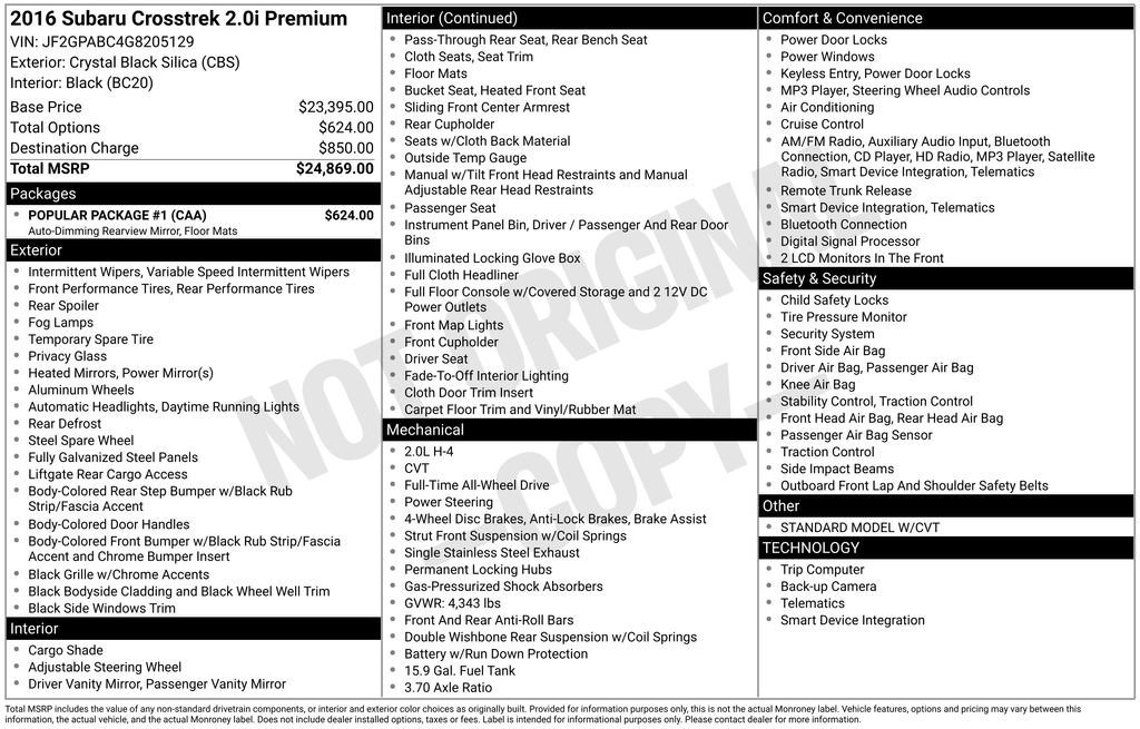 Used 2016 Subaru Crosstrek 2.0i Premium w/ Popular Package #1 image 24