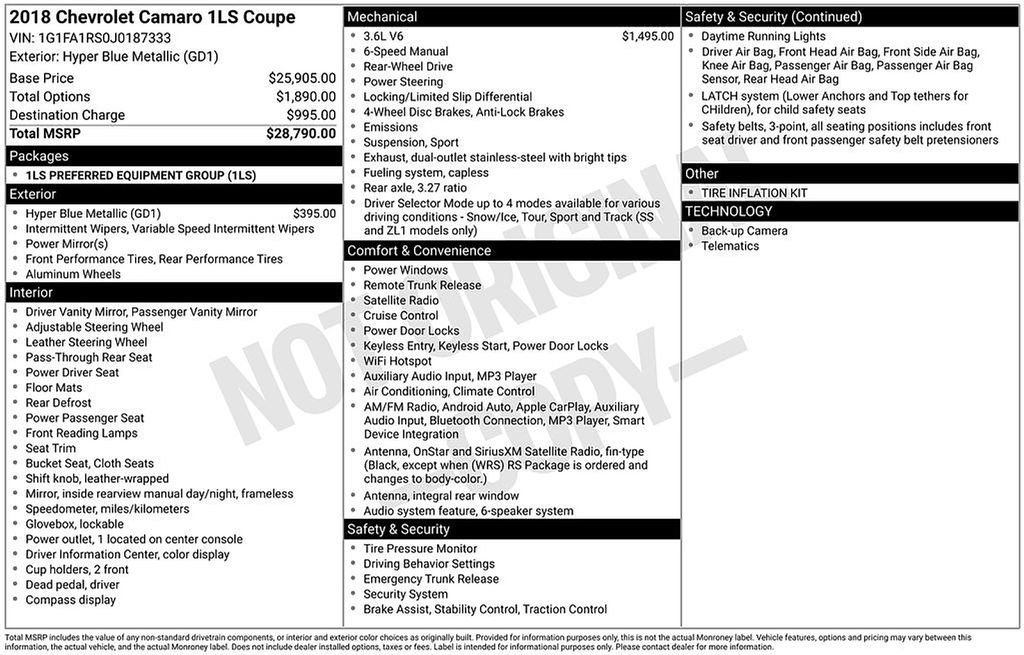 Used 2018 Chevrolet Camaro LS image 2