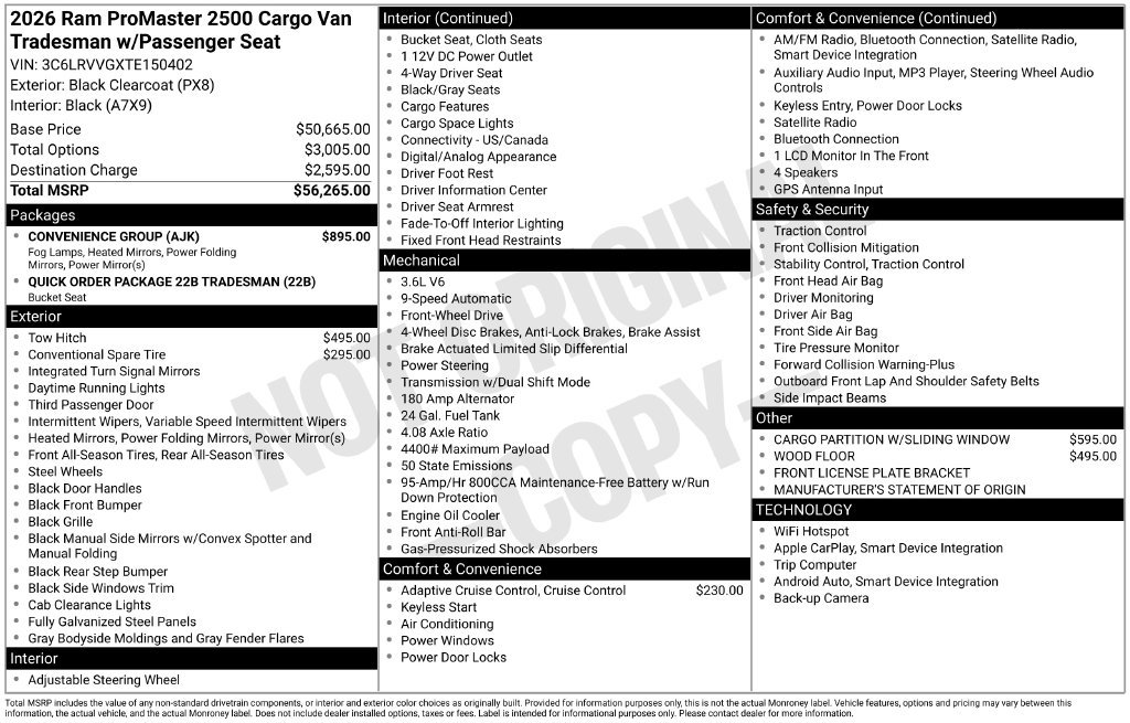 New 2026 RAM ProMaster 2500 w/ Convenience Group FWD image 4