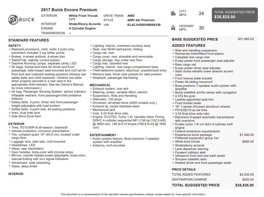 Certified 2017 Buick Encore Premium w/ Experience Buick Package AWD/4WD image 36