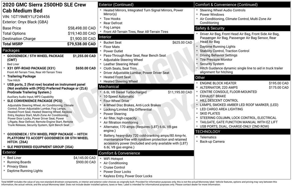 Used 2020 GMC Sierra 2500 SLE w/ Gooseneck/5TH Wheel Package image 2