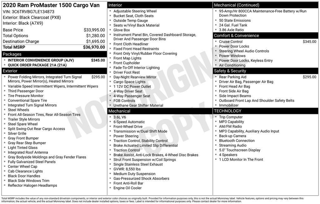 Used 2020 RAM ProMaster 1500 w/ Interior Convenience Group FWD image 24