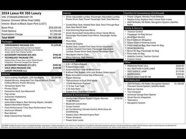 Used 2024 Lexus RX 350 AWD w/ Convenience Package image 44