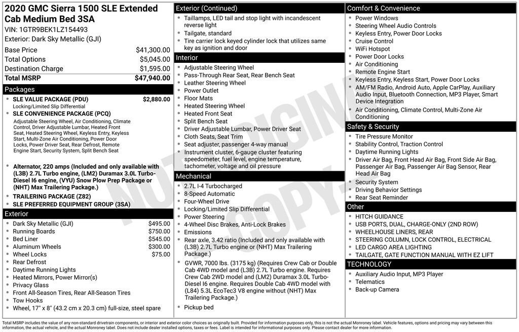 Certified 2020 GMC Sierra 1500 SLE w/ SLE Value Package image 11