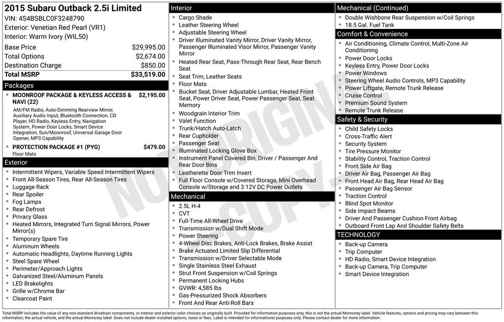 Used 2015 Subaru Outback 2.5i Limited image 10