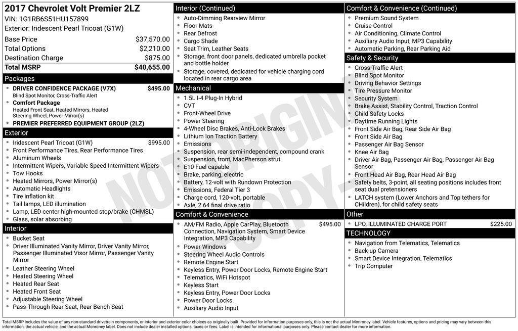 Used 2017 Chevrolet Volt Premier w/ Driver Confidence Package FWD image 42