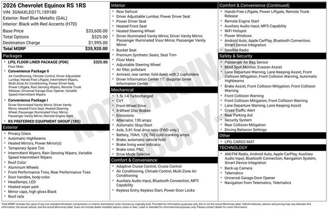 Used 2026 Chevrolet Equinox RS w/ LPO, Floor Liner Package FWD image 23