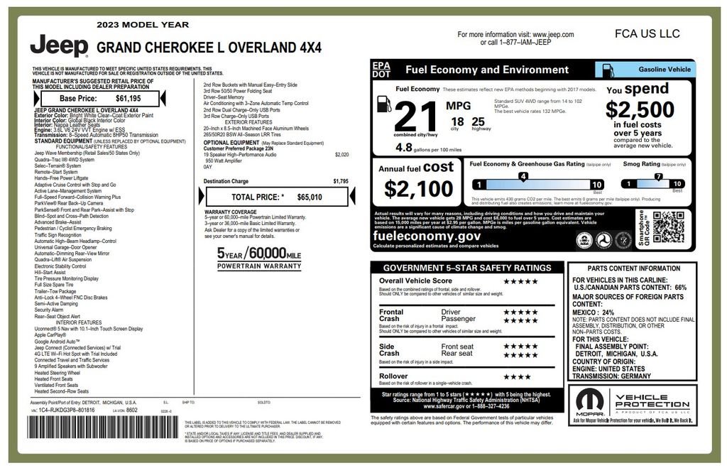 Certified 2023 Jeep Grand Cherokee L Overland AWD/4WD image 4