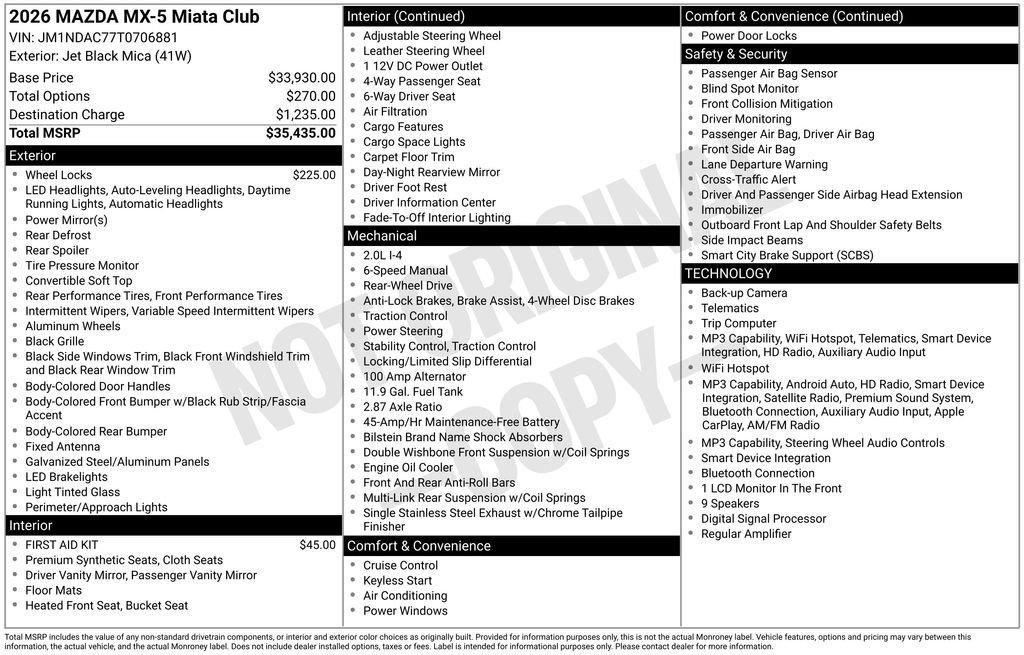 New 2026 MAZDA MX-5 Miata Club RWD image 6