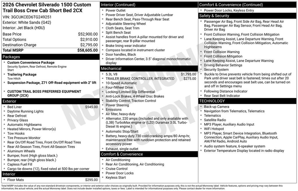 Used 2026 Chevrolet Silverado 1500 Custom Trail Boss AWD/4WD image 9