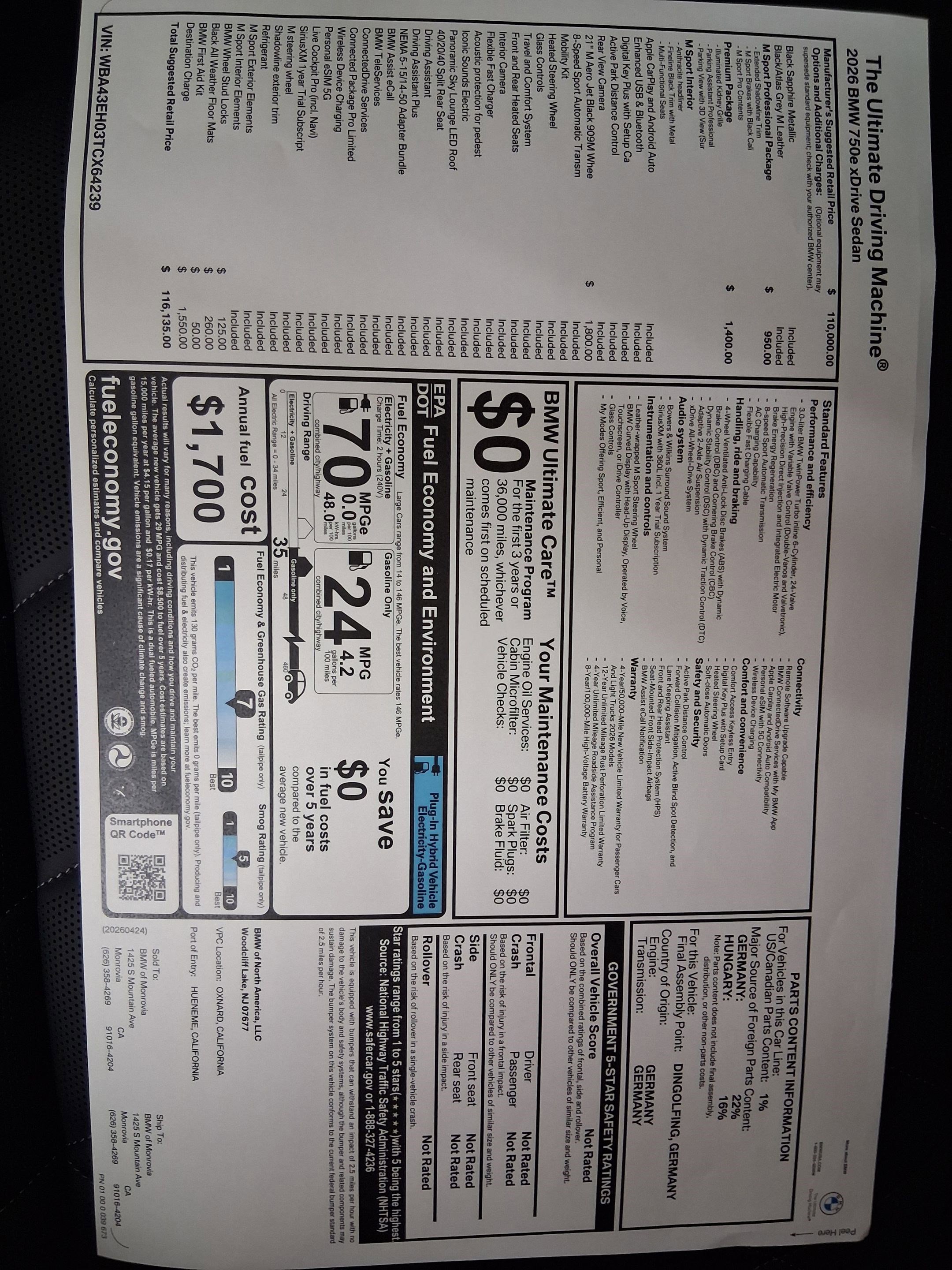 New 2026 BMW 750e xDrive w/ Premium Package AWD/4WD image 27