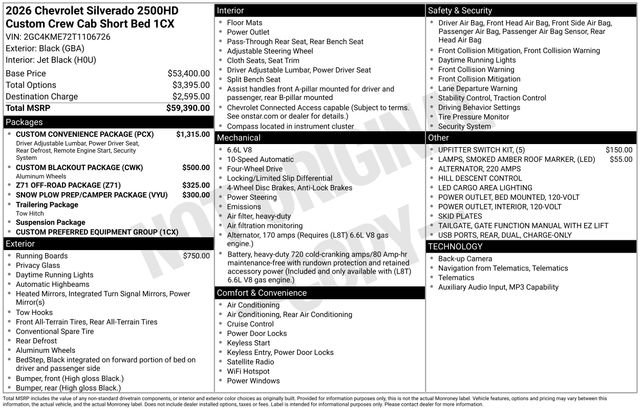 New 2026 Chevrolet Silverado 2500 Custom w/ Custom Convenience Package