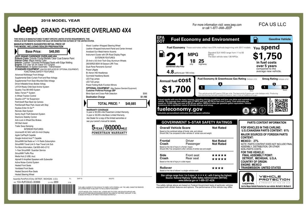 Used 2018 Jeep Grand Cherokee Overland image 47