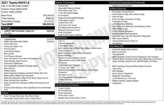 Certified 2021 Toyota RAV4 LE w/ Carpet Mat Package (TMS) FWD image 32