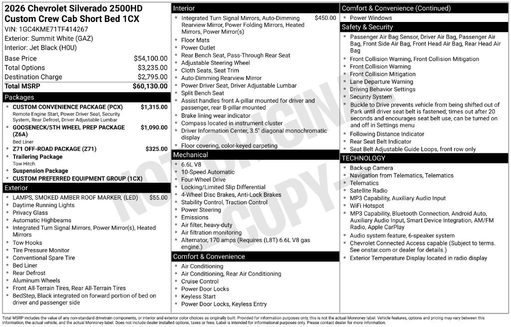 New 2026 Chevrolet Silverado 2500 Custom w/ Custom Convenience Package AWD/4WD image 25