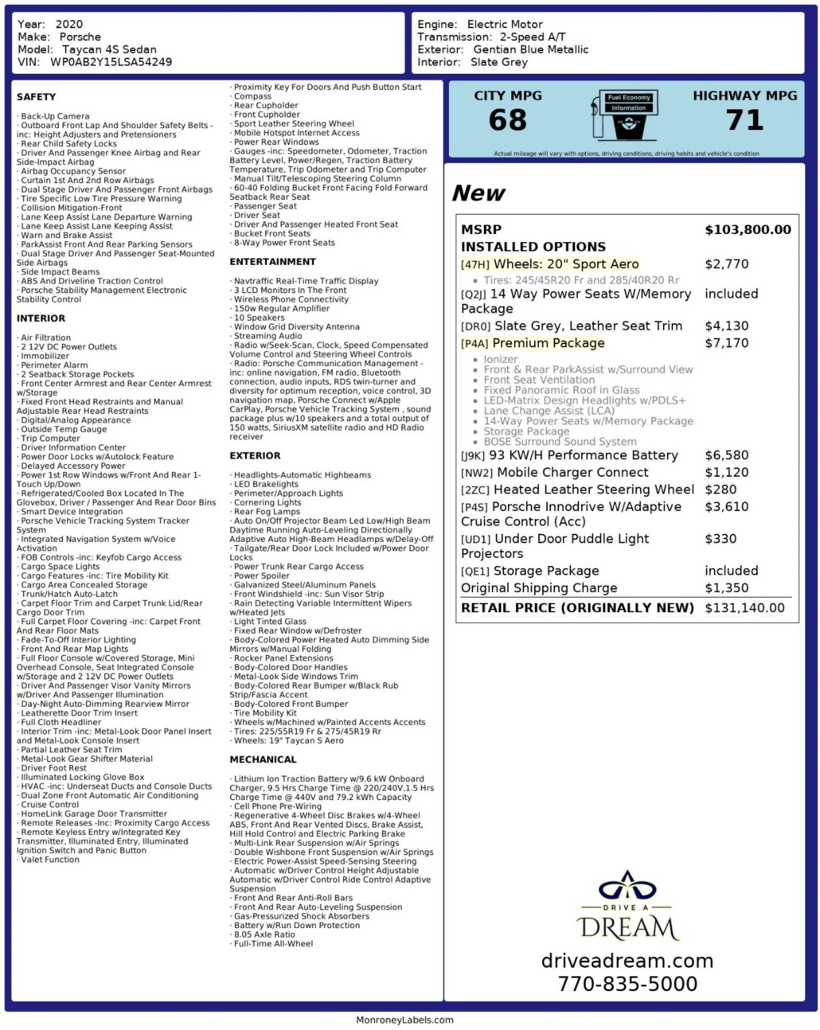 Used 2020 Porsche Taycan 4S w/ Premium Package image 63