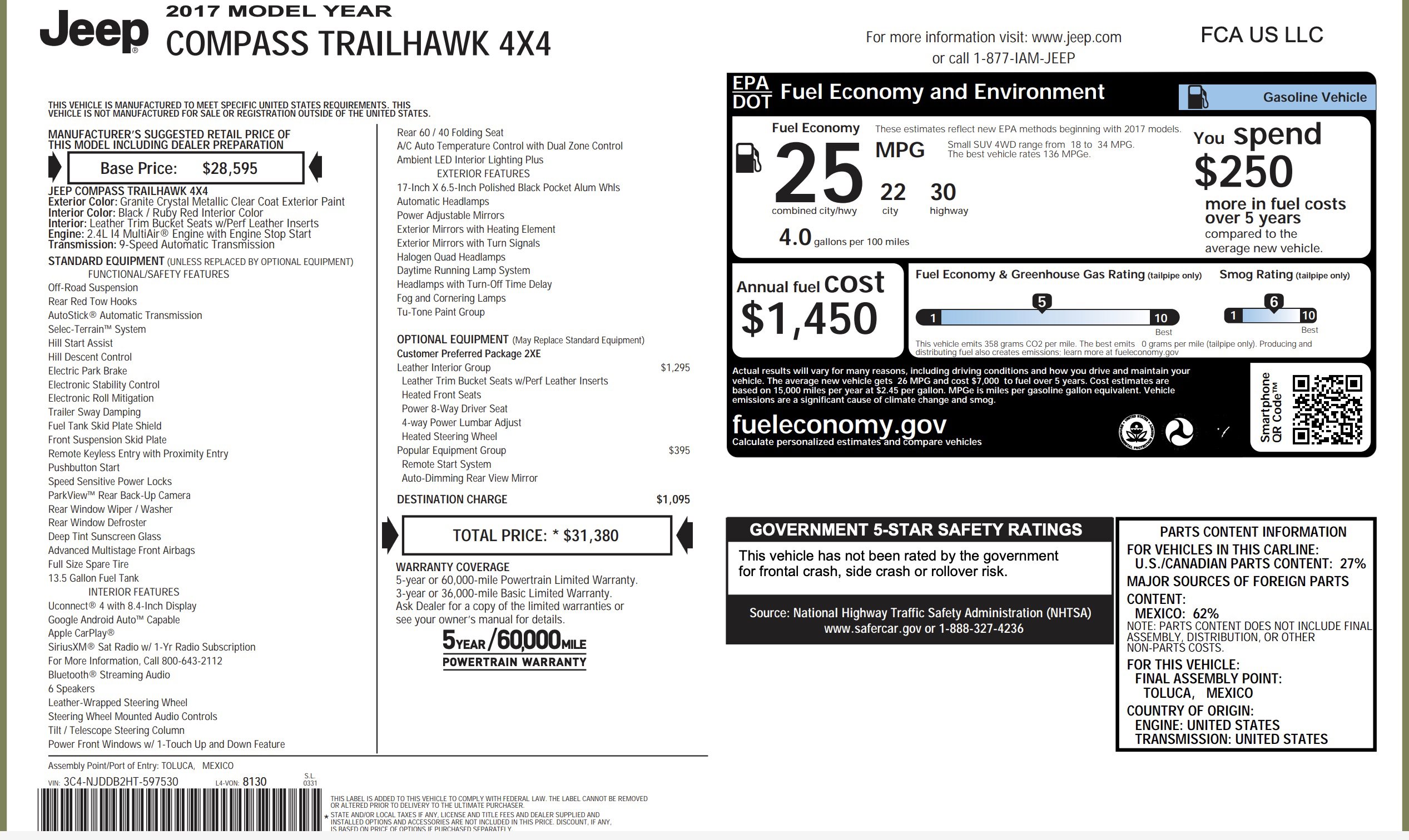 Used 2017 Jeep Compass Trailhawk w/ Leather Interior Group image 5