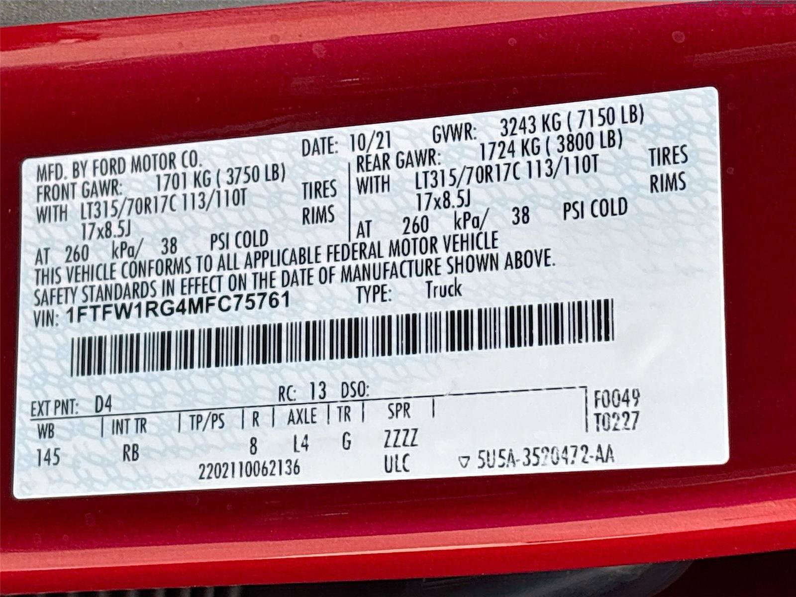 Used 2021 Ford F150 Raptor w/ Equipment Group 801A High image 34