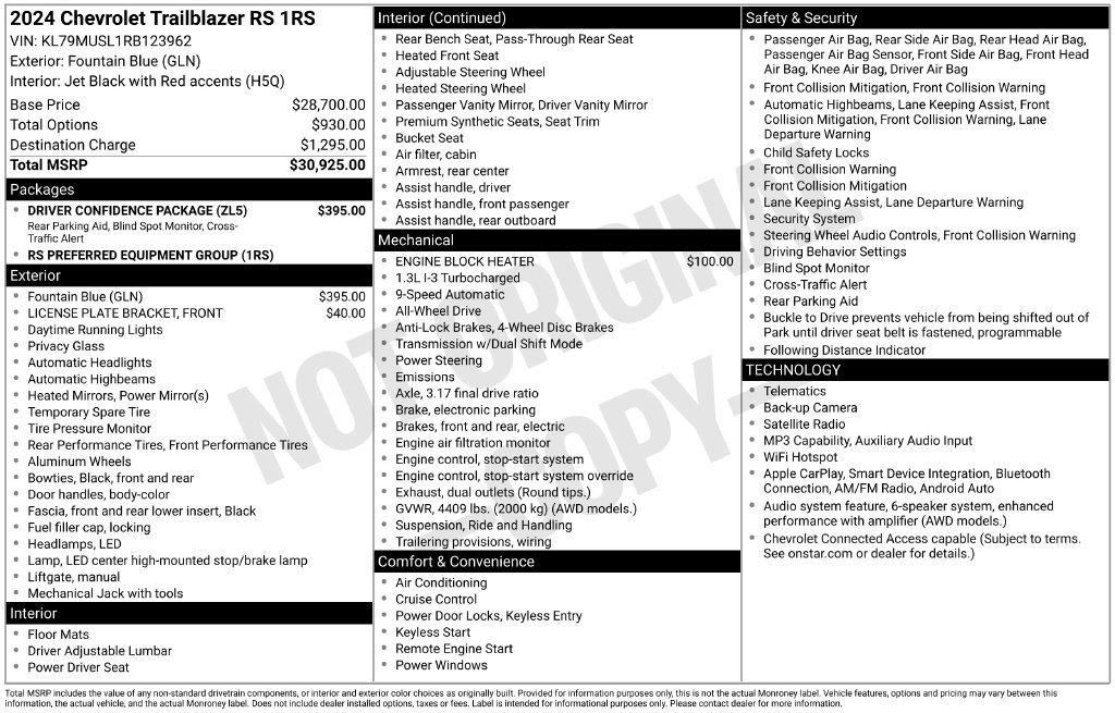 Used 2024 Chevrolet TrailBlazer RS w/ Driver Confidence Package AWD/4WD image 6