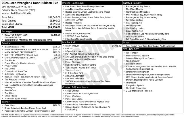 Certified 2024 Jeep Wrangler Unlimited Rubicon 392 w/ Dual Top Group AWD/4WD image 3