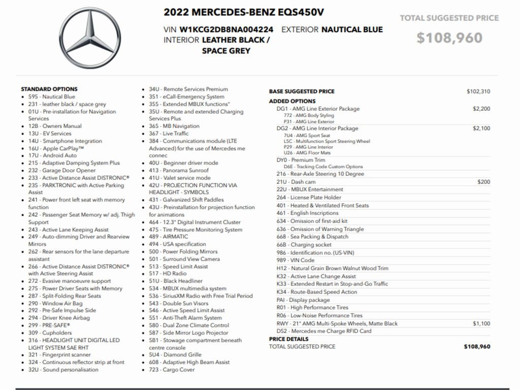 Used 2022 Mercedes-Benz EQS 450+ Sedan image 2