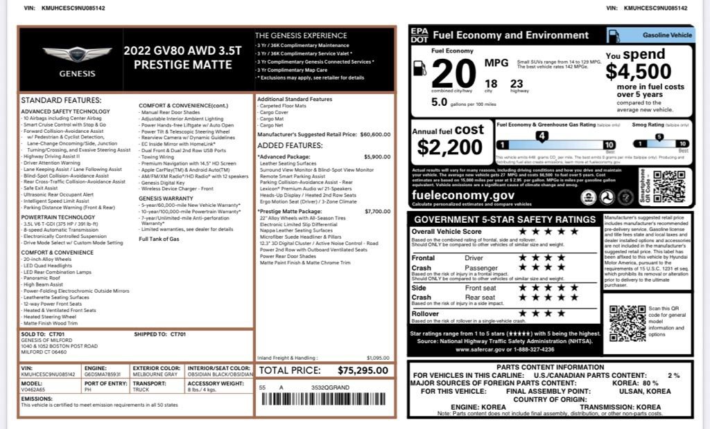 Used 2022 Genesis GV80 3.5T w/ Prestige Matte Package 08 image 30
