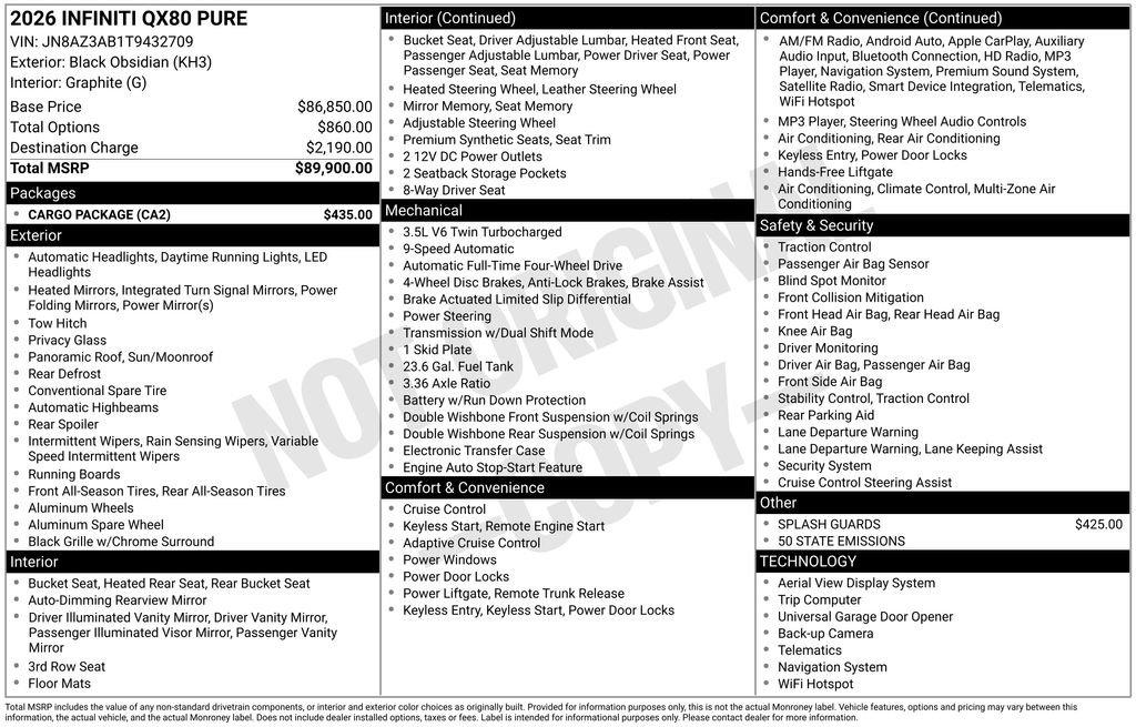 Certified 2026 INFINITI QX80 Pure w/ Cargo Package image 3