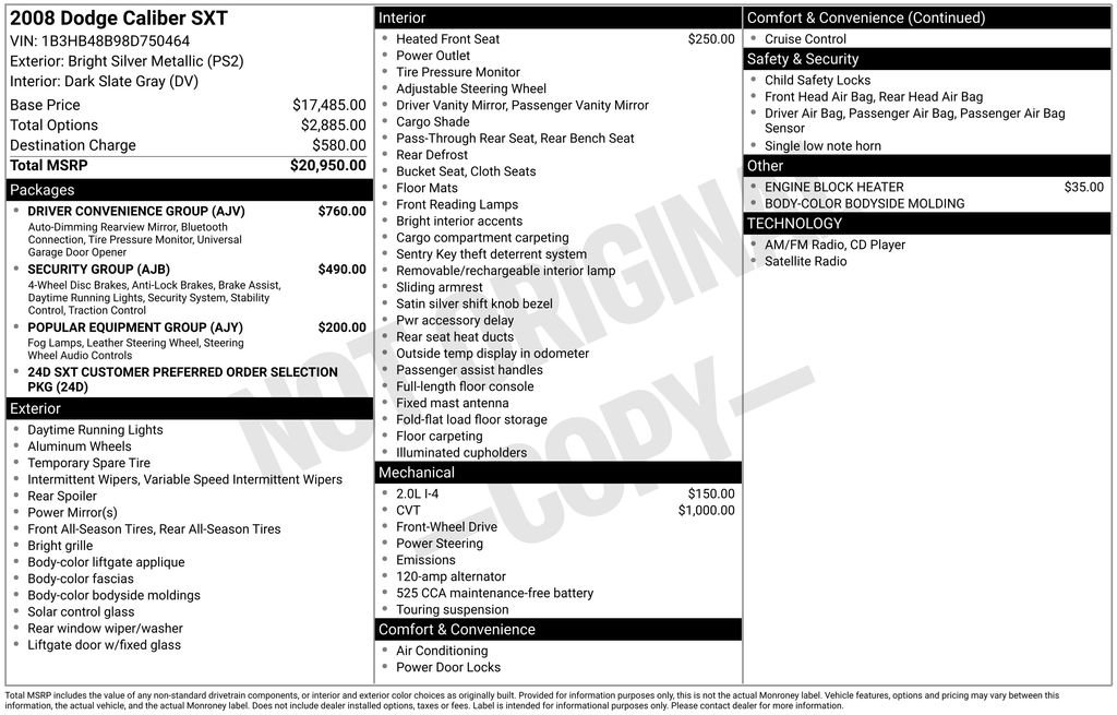 Used 2008 Dodge Caliber SXT w/ Driver Convenience Group image 19