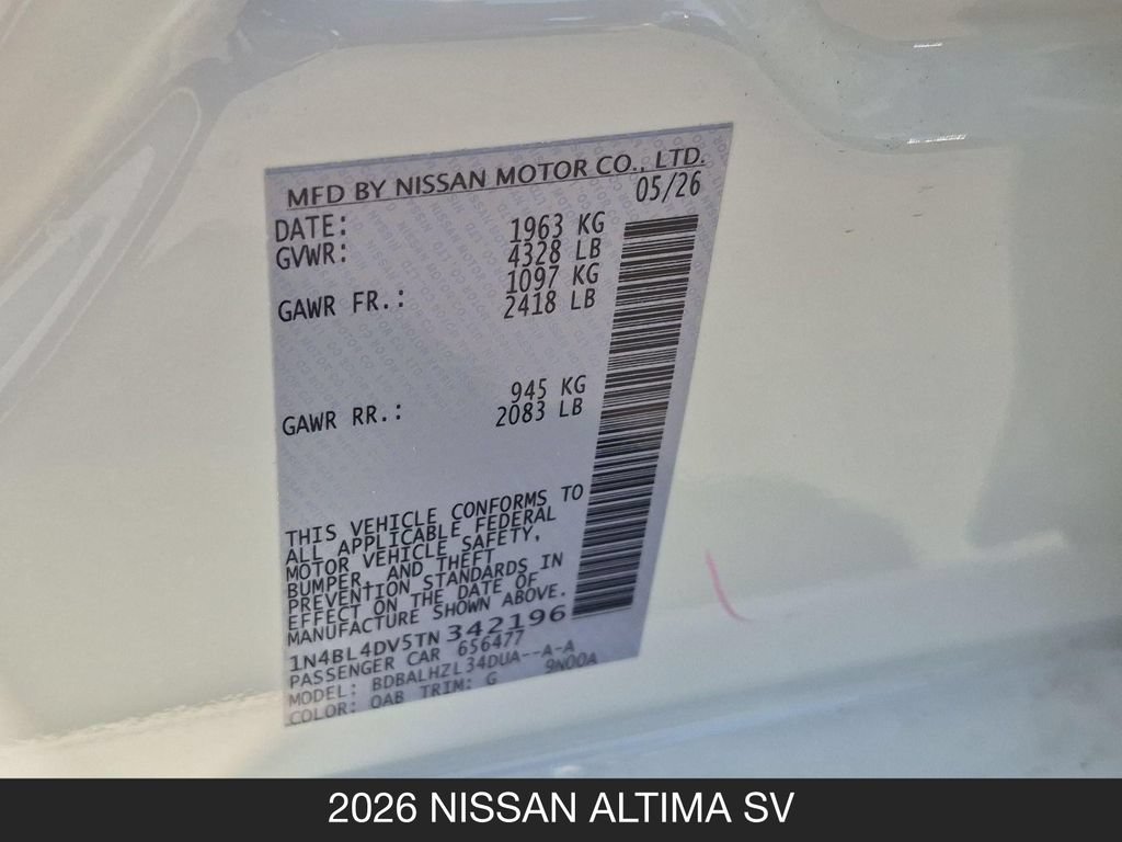 New 2026 Nissan Altima 2.5 SV FWD image 26