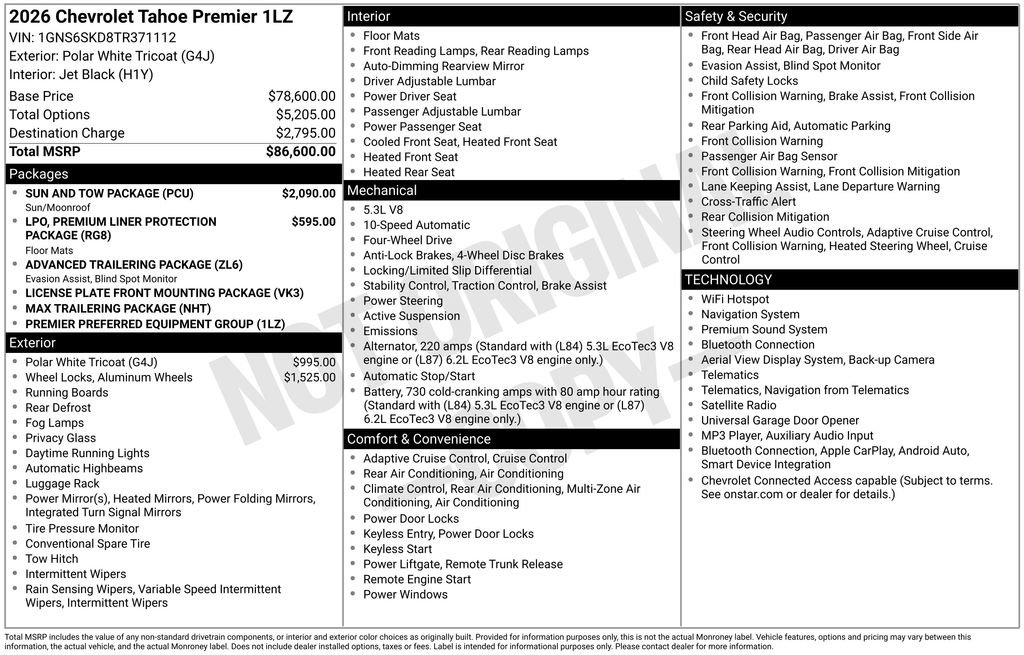 New 2026 Chevrolet Tahoe Premier w/ Sun And Tow Package AWD/4WD image 6