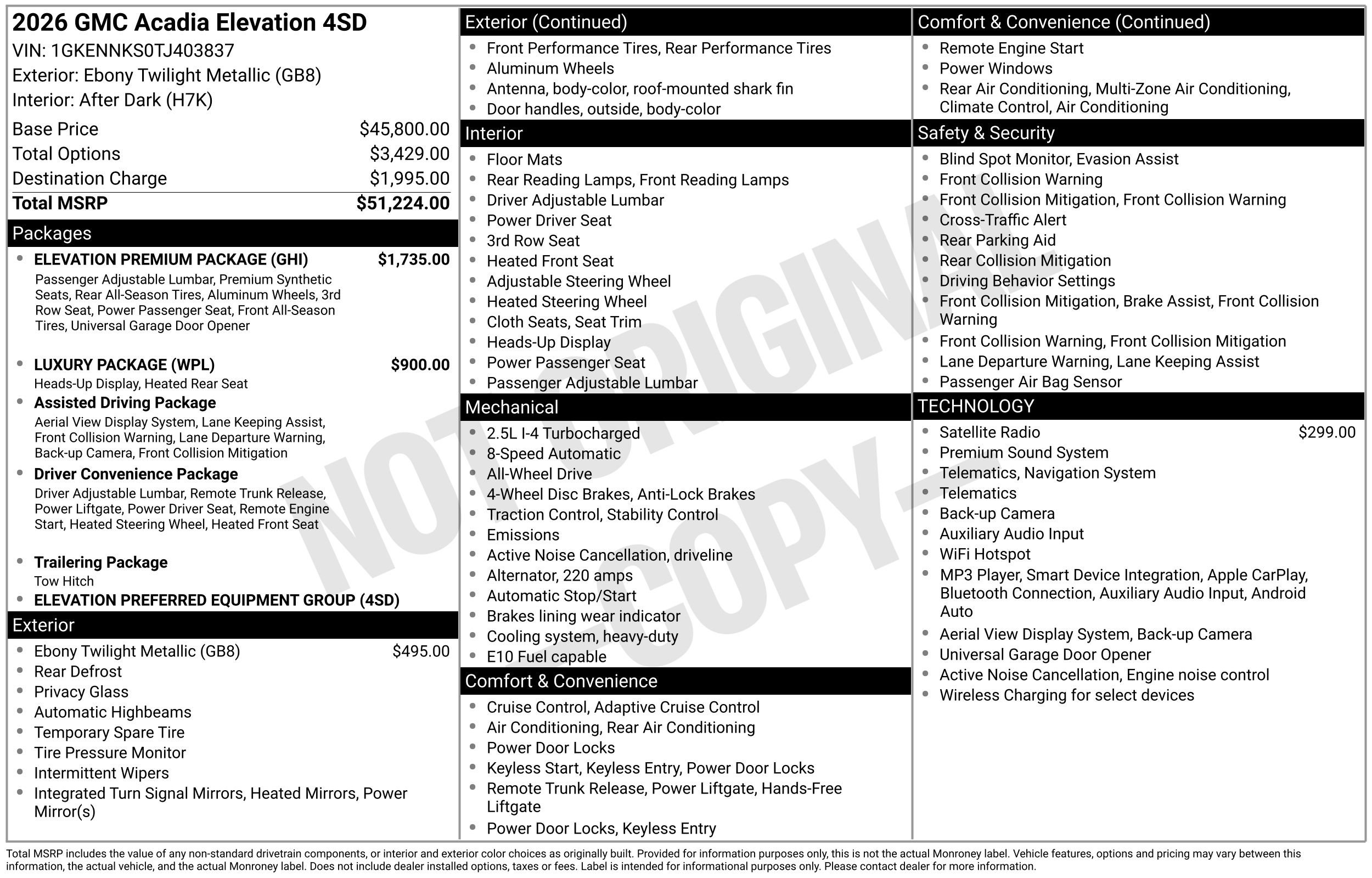 New 2026 GMC Acadia Elevation w/ Elevation Premium Package AWD/4WD image 3