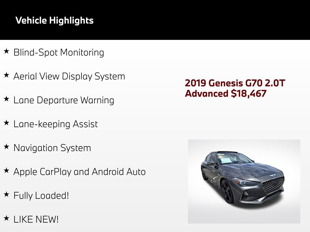 Used 2019 Genesis G70 2.0T Advanced w/ Sport Package RWD image 4