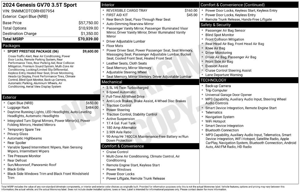 Used 2024 Genesis GV70 3.5T Sport w/ Sport Prestige Package AWD/4WD image 23