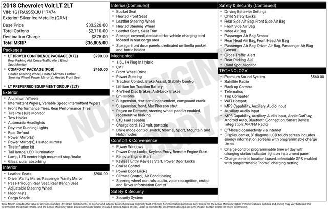 Used 2018 Chevrolet Volt LT w/ LT Driver Confidence Package FWD image 8