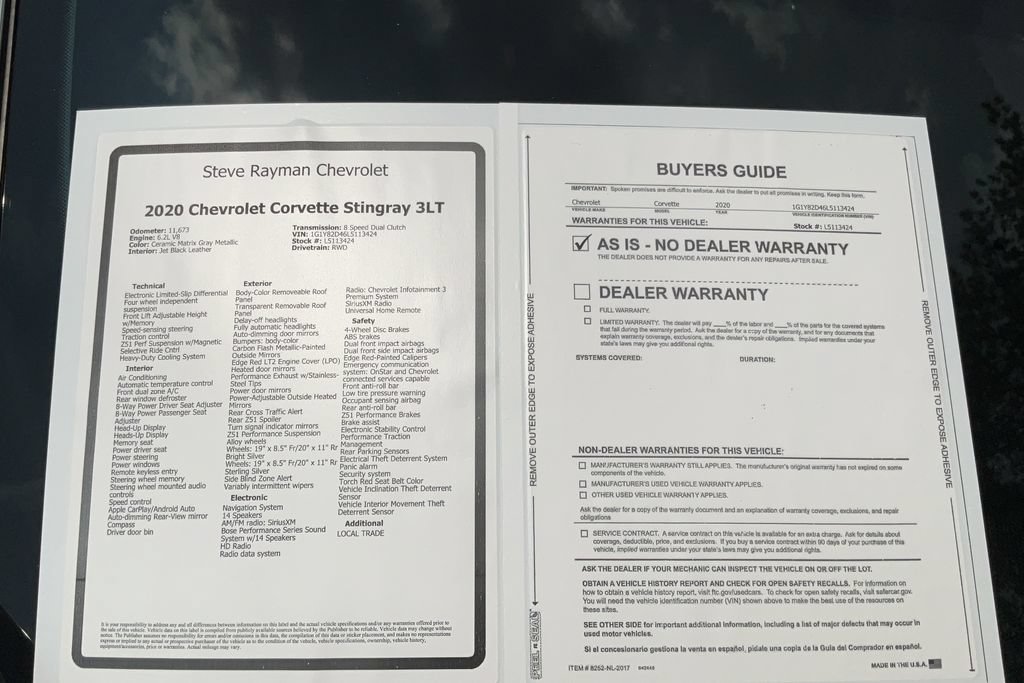 Certified 2020 Chevrolet Corvette Stingray Premium Cpe w/ 3LT Preferred Equipment Group RWD image 26
