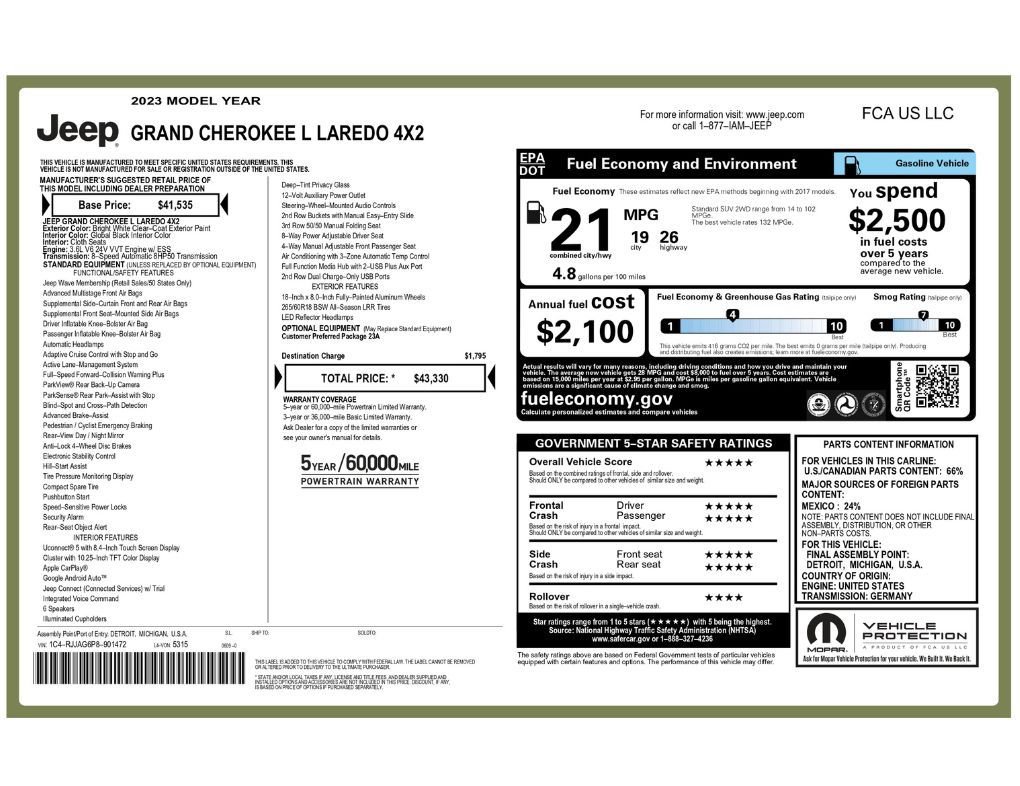 Used 2023 Jeep Grand Cherokee L Laredo RWD image 2
