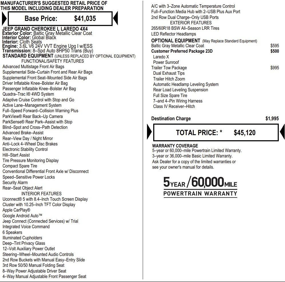 New 2025 Jeep Grand Cherokee L Laredo w/ Trailer Tow Package image 2