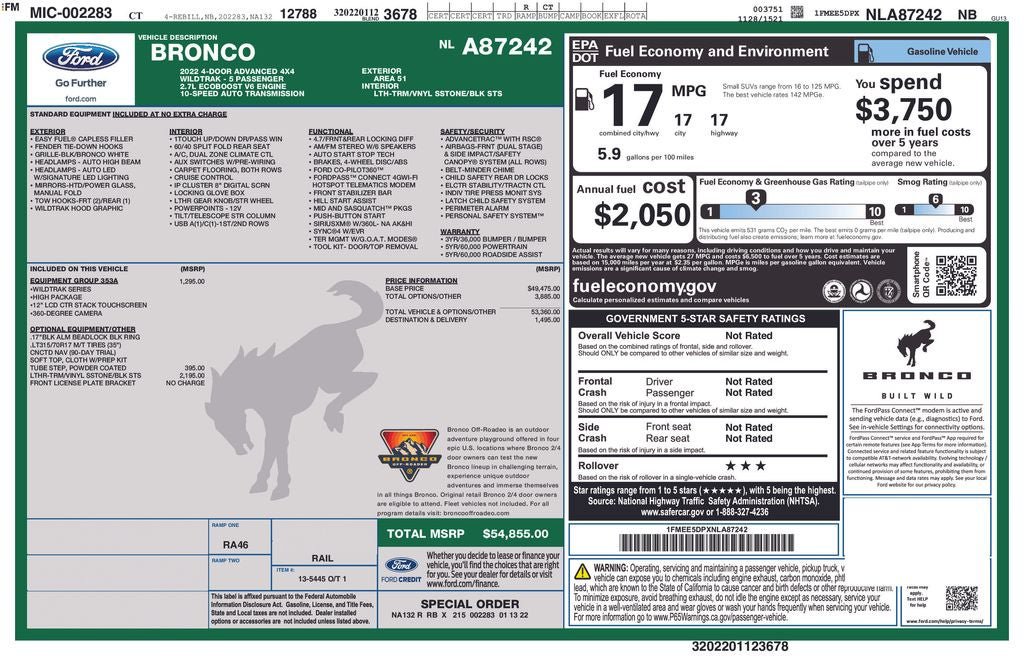 Certified 2022 Ford Bronco Wildtrak AWD/4WD image 38