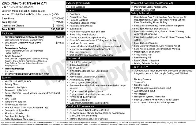 Certified 2025 Chevrolet Traverse Z71 w/ Driver Confidence Package AWD/4WD image 6