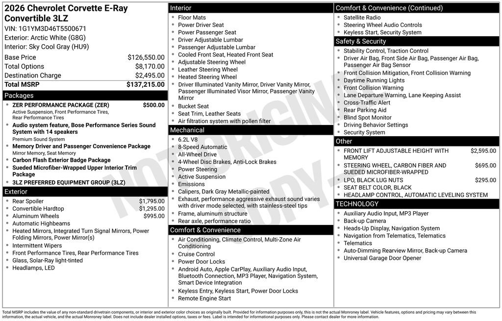 New 2026 Chevrolet Corvette E-Ray w/ ZER Performance Package AWD/4WD image 26