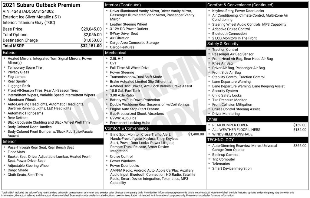 Certified 2021 Subaru Outback Premium image 6