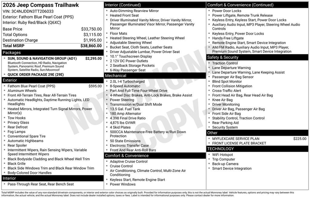 New 2026 Jeep Compass Trailhawk w/ Sun, Sound & Navigation Group AWD/4WD image 3