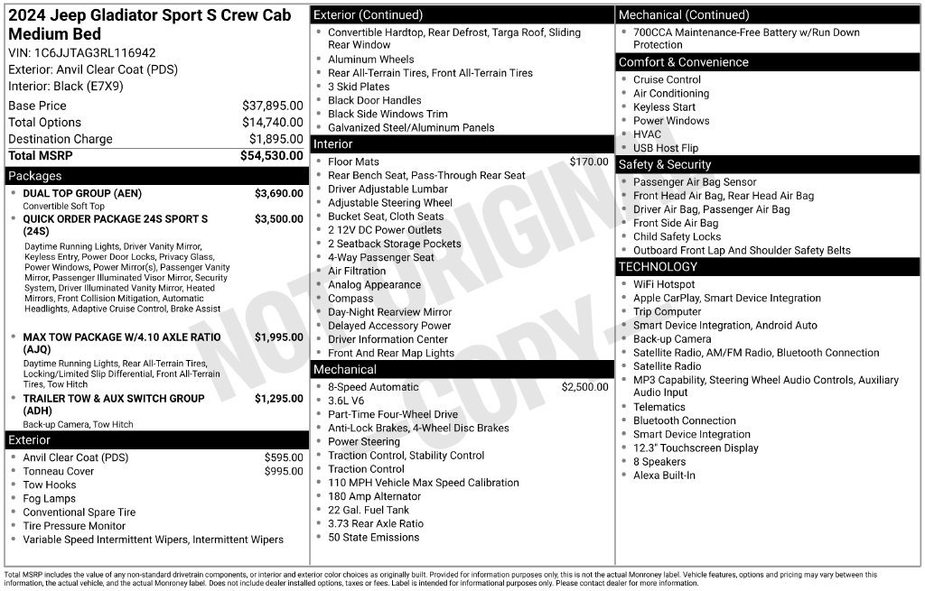 Used 2024 Jeep Gladiator Sport w/ Dual Top Group AWD/4WD image 14