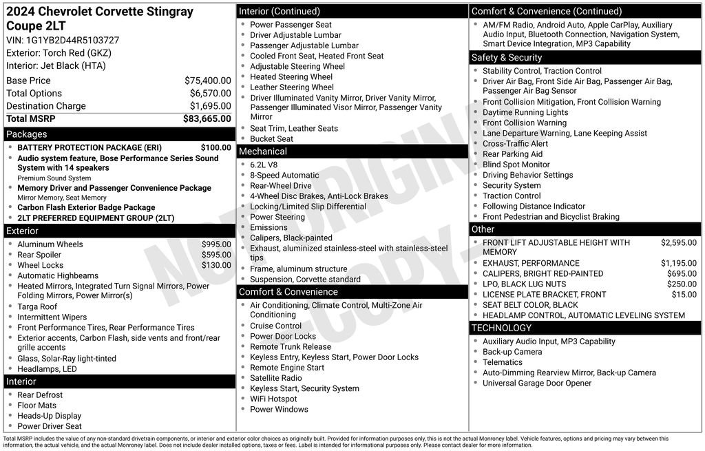 Used 2024 Chevrolet Corvette Stingray Preferred Cpe w/ Battery Protection Package RWD image 2