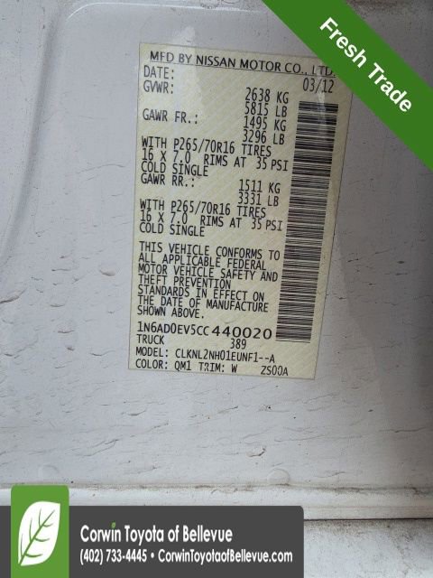 Used 2012 Nissan Frontier SV w/ SV Premium Utility Pkg image 2