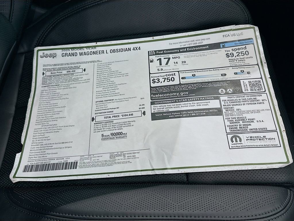 New 2025 Jeep Grand Wagoneer L Series II Obsidian w/ Quick Order Packagew 28T image 9