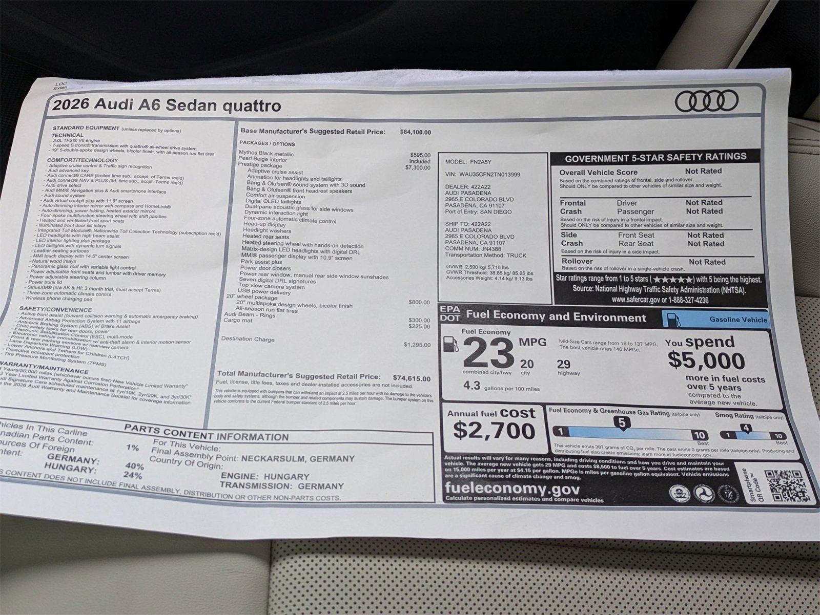 New 2026 Audi A6 Prestige image 18