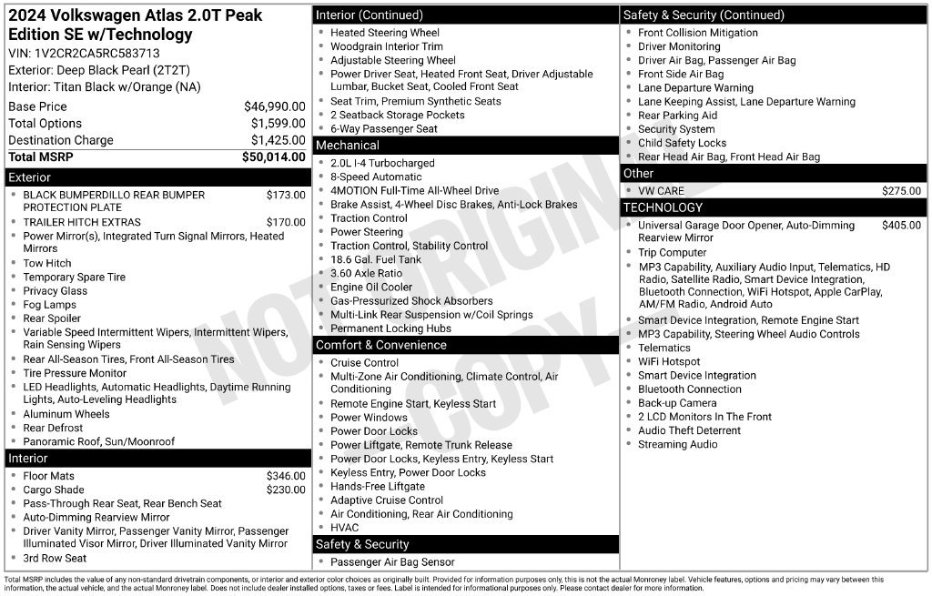 Used 2024 Volkswagen Atlas Peak Edition SE AWD/4WD image 6