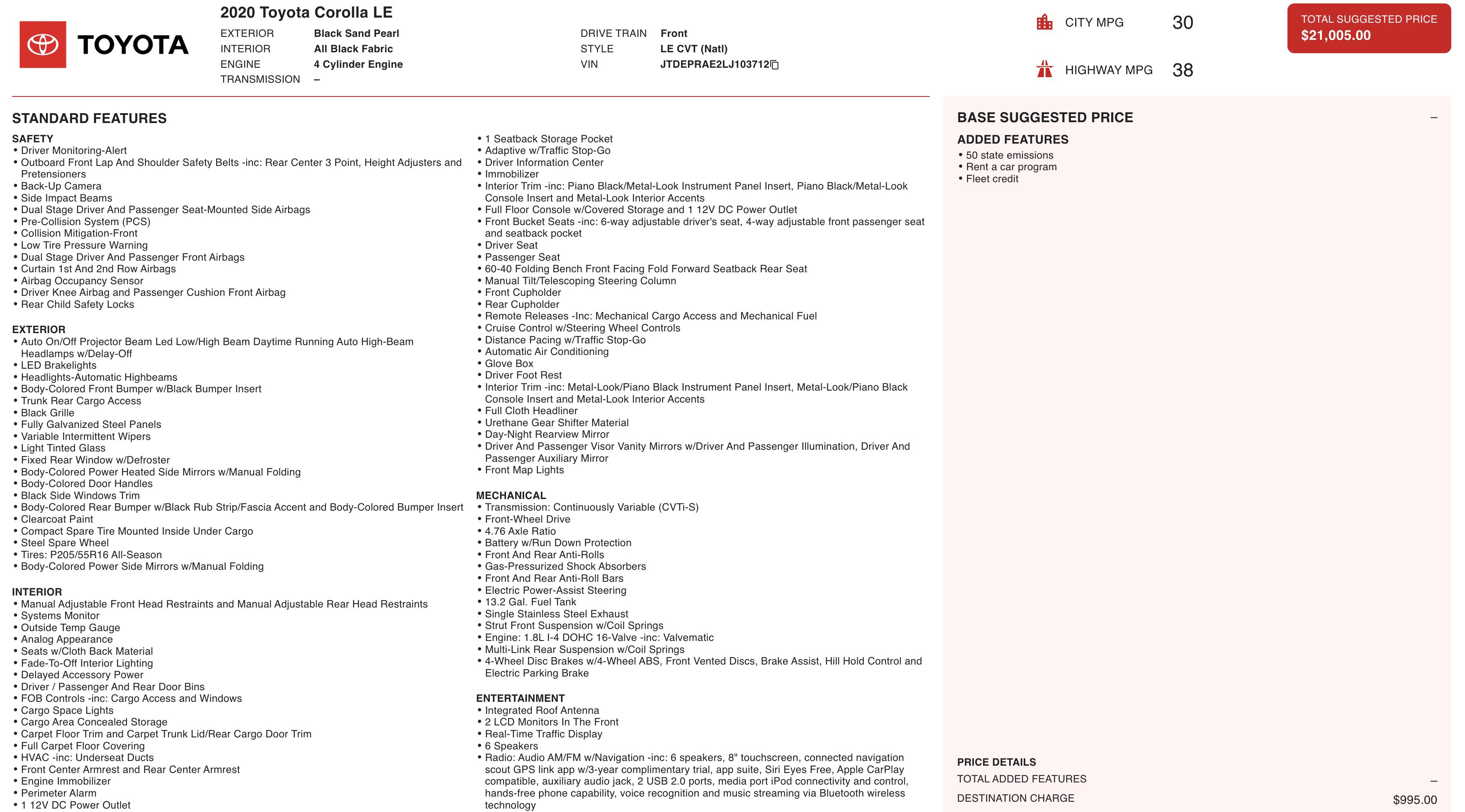 Used 2020 Toyota Corolla LE image 3